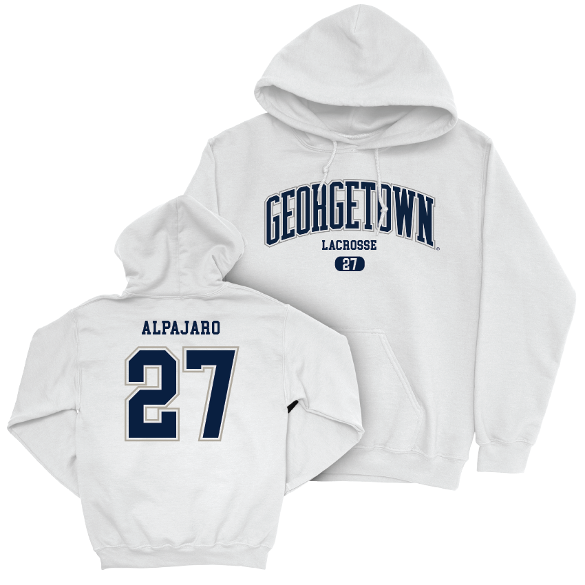 Georgetown Lacrosse White Arch Hoodie - Fran Alpajaro Youth Small