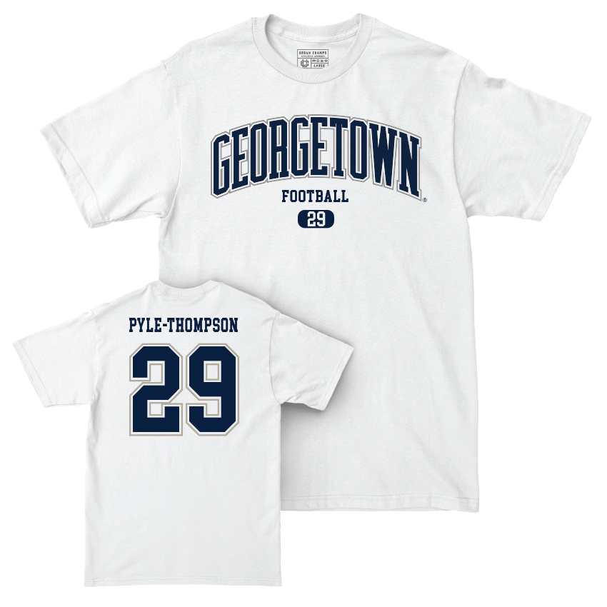 Georgetown Football White Arch Comfort Colors Tee - Jayvin Pyle-Thompson Youth Small