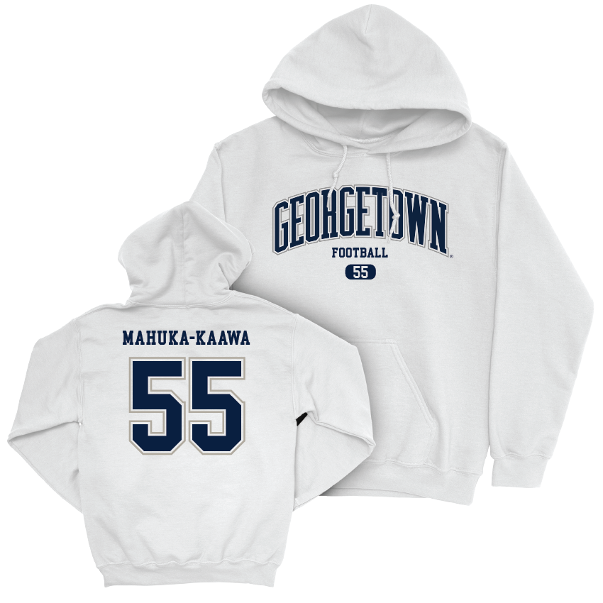 Georgetown Football White Arch Hoodie - Kaysen Mahuka-Kaawa Youth Small