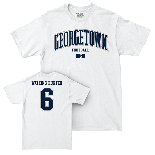 Georgetown Football White Arch Comfort Colors Tee - Kamren Watkins-Hunter Youth Small