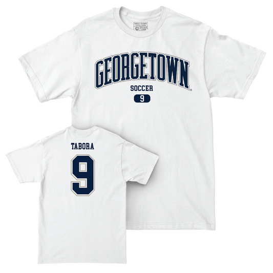 Georgetown Men's Soccer White Arch Comfort Colors Tee - Marlon Tabora Youth Small