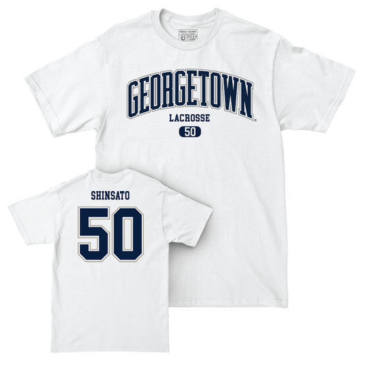 Georgetown Lacrosse White Arch Comfort Colors Tee - Olivia Shinsato Youth Small