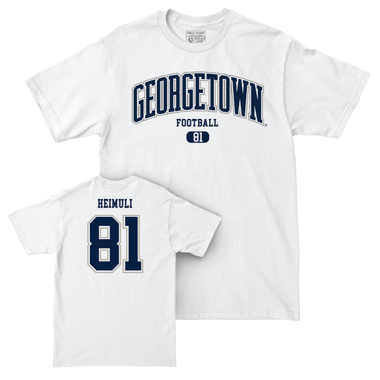 Georgetown Football White Arch Comfort Colors Tee - Titus Heimuli Youth Small
