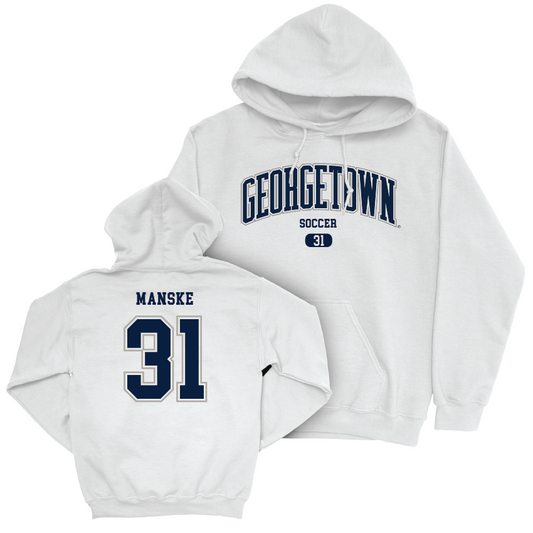 Georgetown Men's Soccer White Arch Hoodie - Tenzing Manske Youth Small