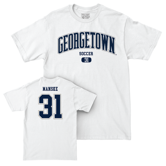 Georgetown Men's Soccer White Arch Comfort Colors Tee - Tenzing Manske Youth Small
