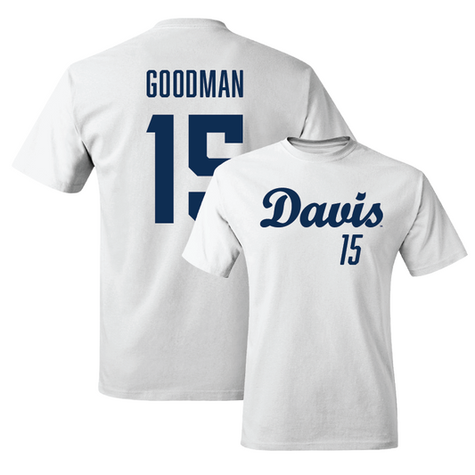 UC Davis Men's Soccer White Script Comfort Colors Tee - Cason Goodman
