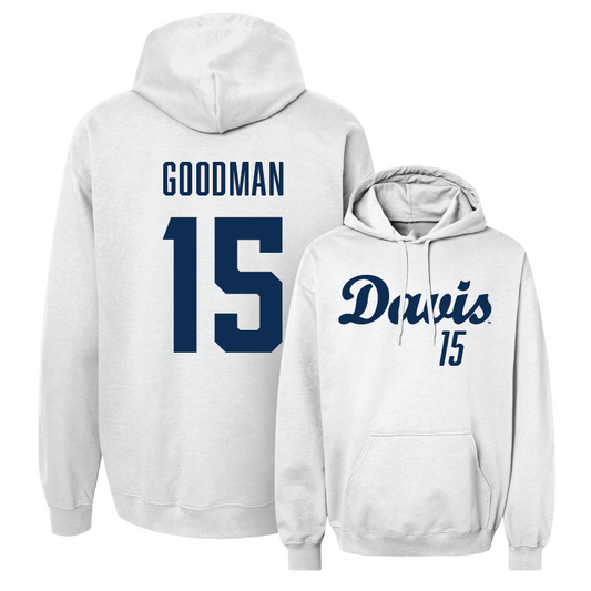 UC Davis Men's Soccer White Script Hoodie - Cason Goodman