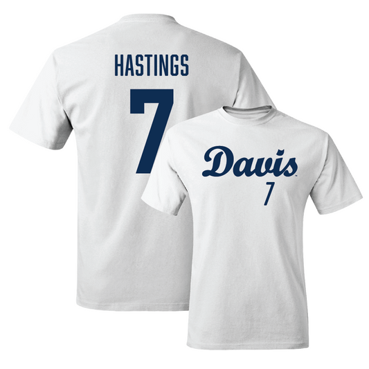 UC Davis Football White Script Comfort Colors Tee - Miles Hastings