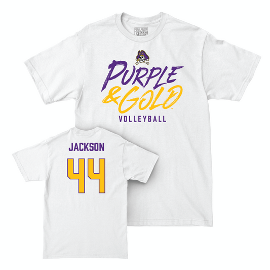 East Carolina Women's Volleyball White Color Rush Comfort Colors Tee  - Elle Jackson