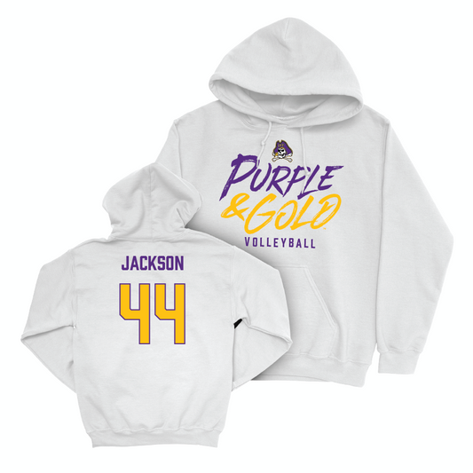 East Carolina Women's Volleyball White Color Rush Hoodie  - Elle Jackson