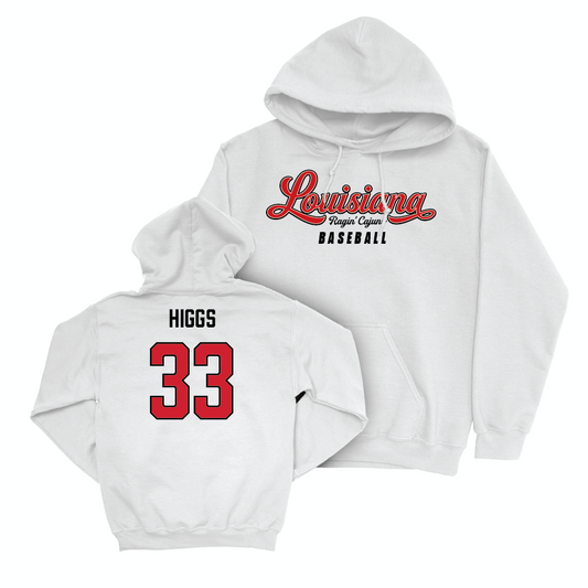 Louisiana Baseball White Script Hoodie - Conor Higgs Small
