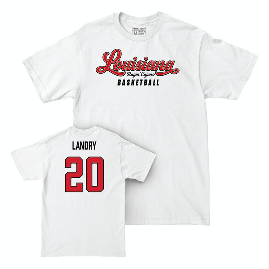 Louisiana Men's Basketball White Script Comfort Colors Tee - Christian Landry Small