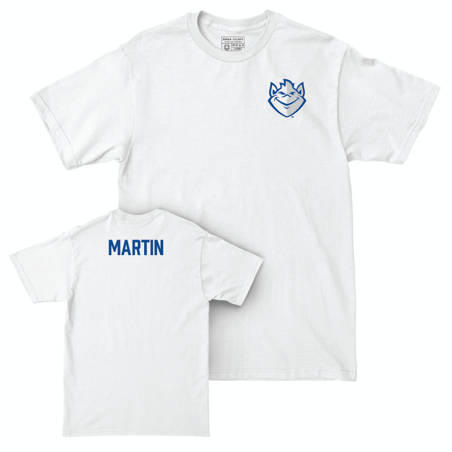 Saint Louis Men's Track & Field White Logo Comfort Colors Tee  - Aidan Martin