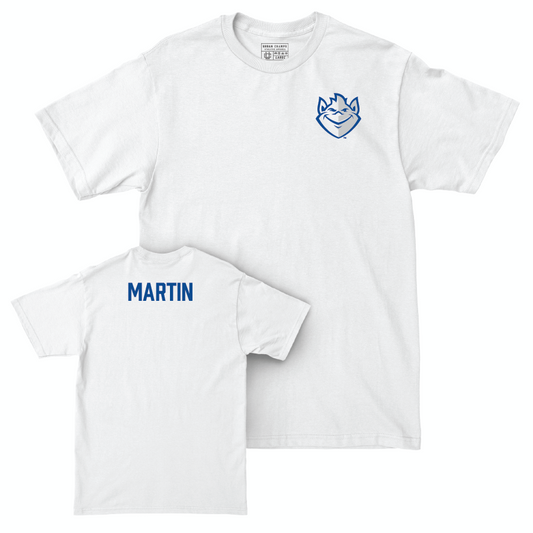 Saint Louis Men's Track & Field White Logo Comfort Colors Tee  - Aidan Martin