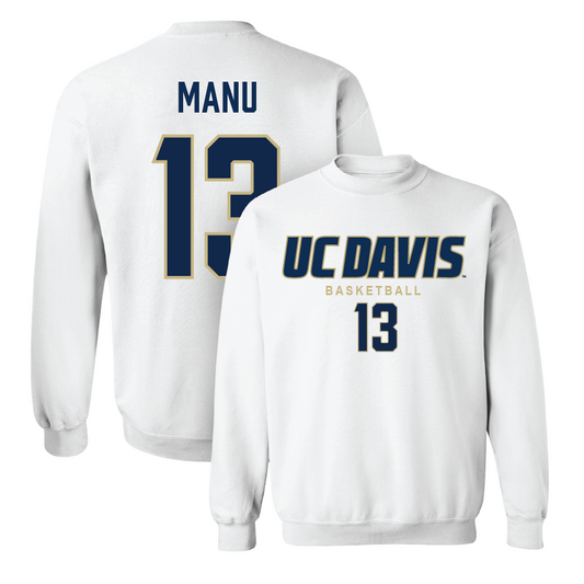 UC Davis Men's Basketball White Classic Crew - Samuel Manu