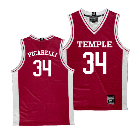 Temple Cherry Men's Basketball Jersey - Matteo Picarelli | #34