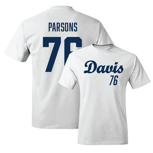 UC Davis Football White Script Comfort Colors Tee - Jake Parsons