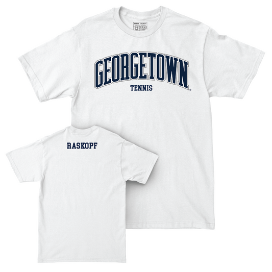 Georgetown Men's Tennis White Arch Comfort Colors Tee  - Derek Raskopf