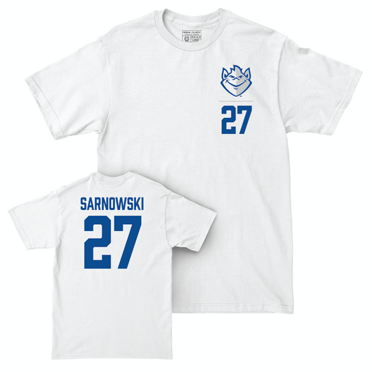 Saint Louis Women's Soccer White Logo Comfort Colors Tee  - Sarah Sarnowski