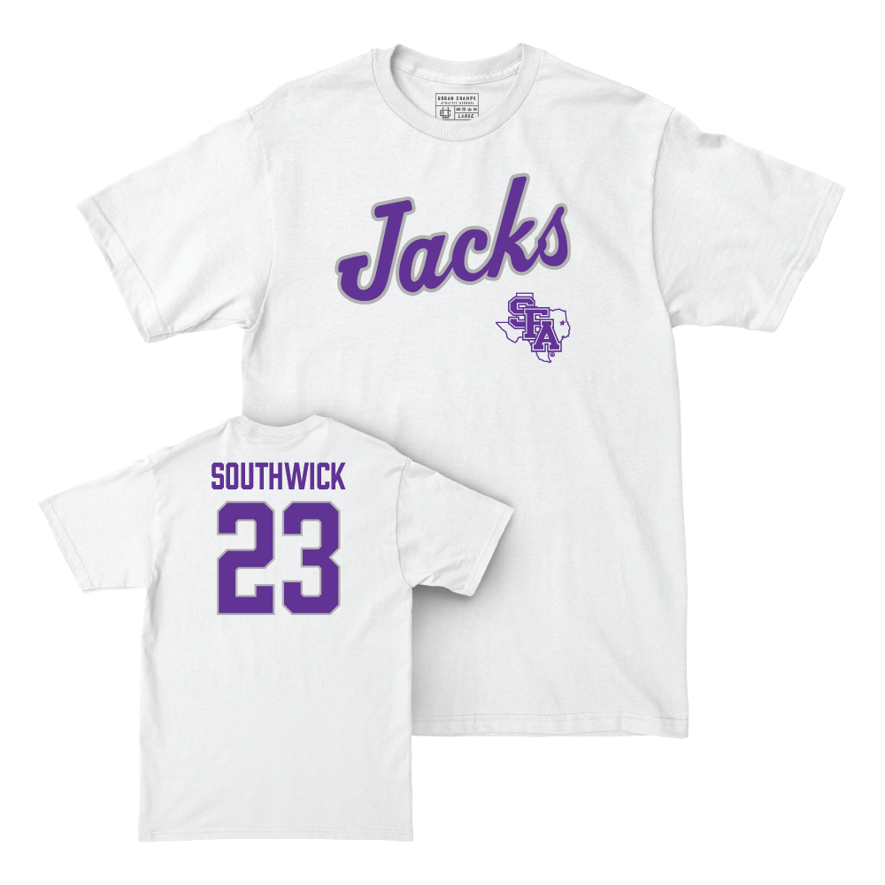 SFA Men's Basketball White Script Comfort Colors Tee - Clayton Southwick Youth Small