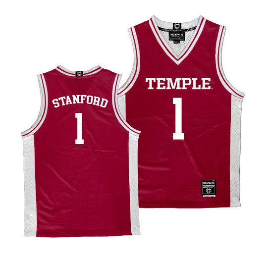 Temple Cherry Men's Basketball Jersey - Zion Stanford | #1