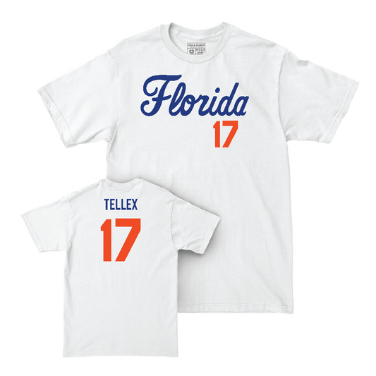 Florida Women's Soccer White Script Comfort Colors Tee  - Delaney Tellex
