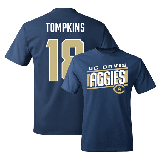 UC Davis Football Navy Slant Tee - Trent Tompkins