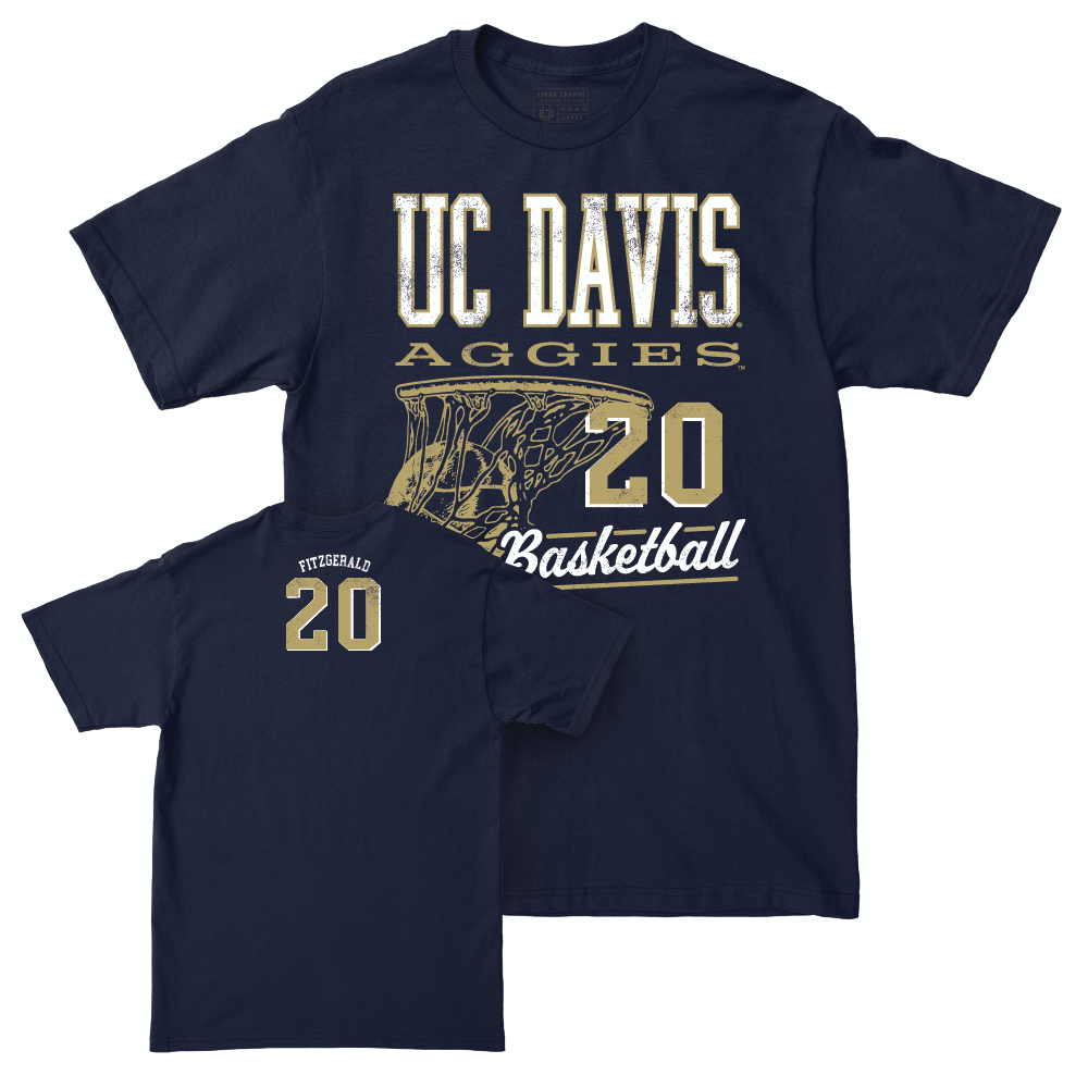 UC Davis Men's Basketball Navy Hoops Tee - Ally Fitzgerald | #20 Small