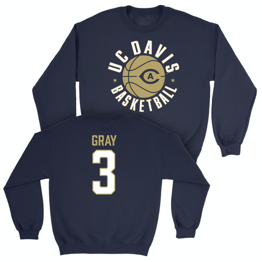 UC Davis Men's Basketball Navy Hardwood Crew - Campbell Gray | #3 Small