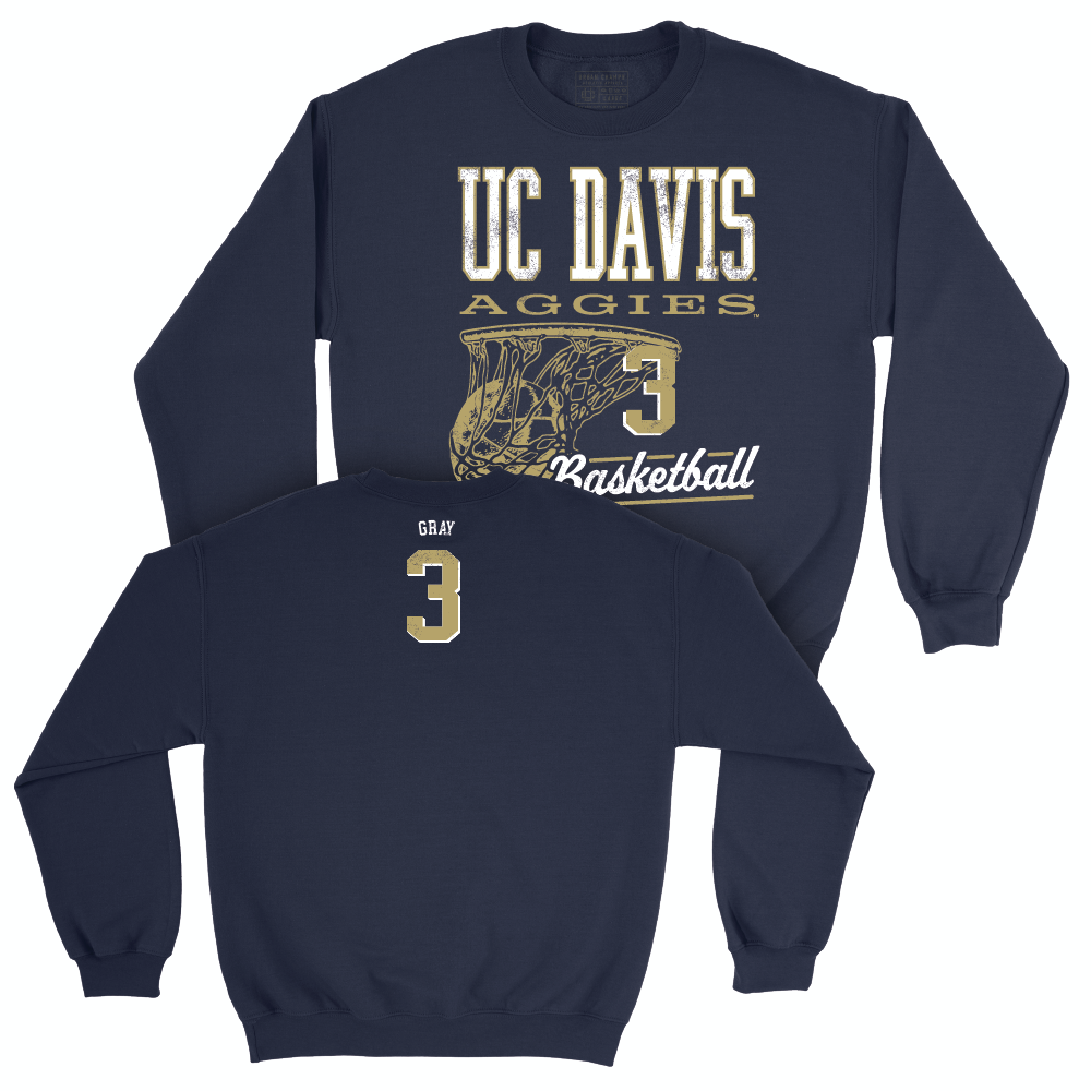 UC Davis Men's Basketball Navy Hoops Crew - Campbell Gray | #3 Small