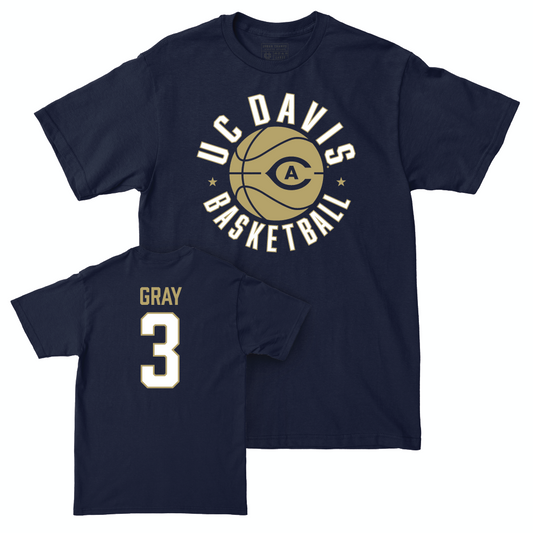UC Davis Men's Basketball Navy Hardwood Tee - Campbell Gray | #3 Small
