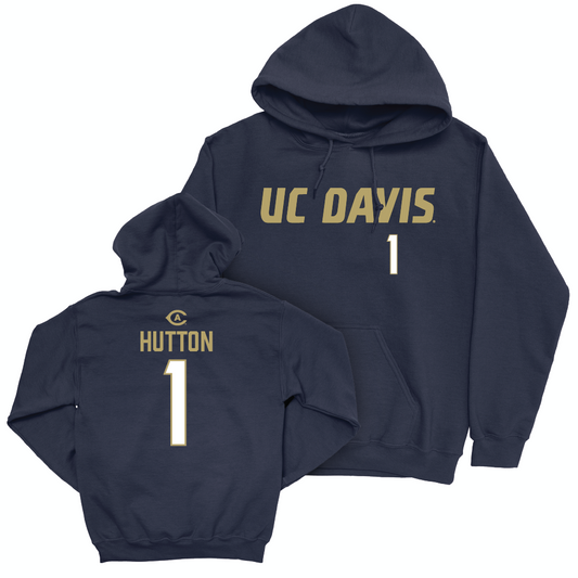 UC Davis Football Navy Sideline Hoodie - CJ Hutton | #1 Small