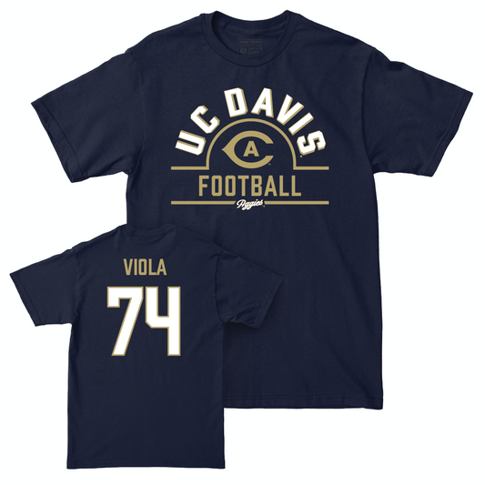 UC Davis Football Navy Arch Tee - Cristian Viola | #74 Small