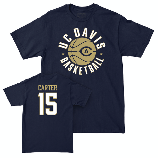 UC Davis Men's Basketball Navy Hardwood Tee - Drew Carter | #15 Small