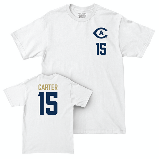 UC Davis Men's Basketball White Logo Comfort Colors Tee - Drew Carter | #15 Small