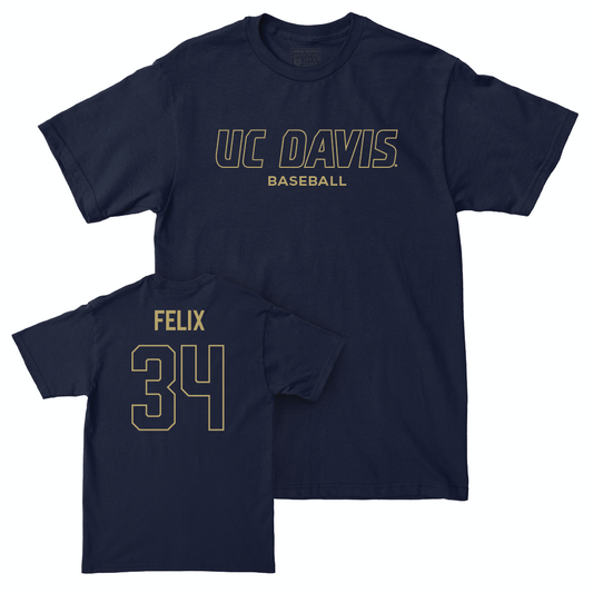 UC Davis Baseball Navy Club Tee - Ethan Felix | #34 Small
