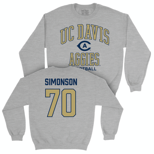 UC Davis Football Sport Grey Classic Crew - Eli Simonson | #70 Small