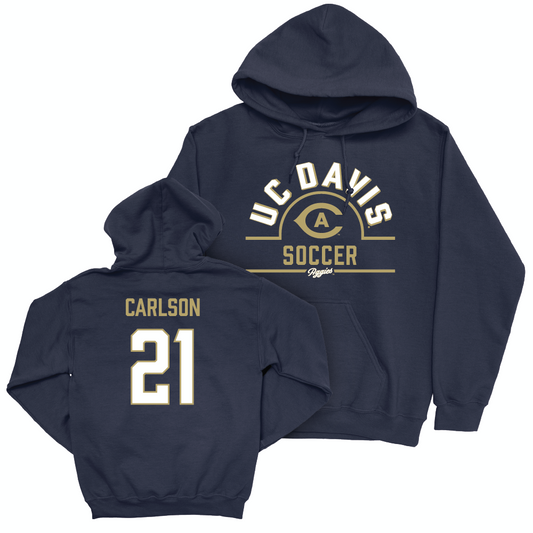 UC Davis Men's Soccer Navy Arch Hoodie - Hayden Carlson | #21 Small