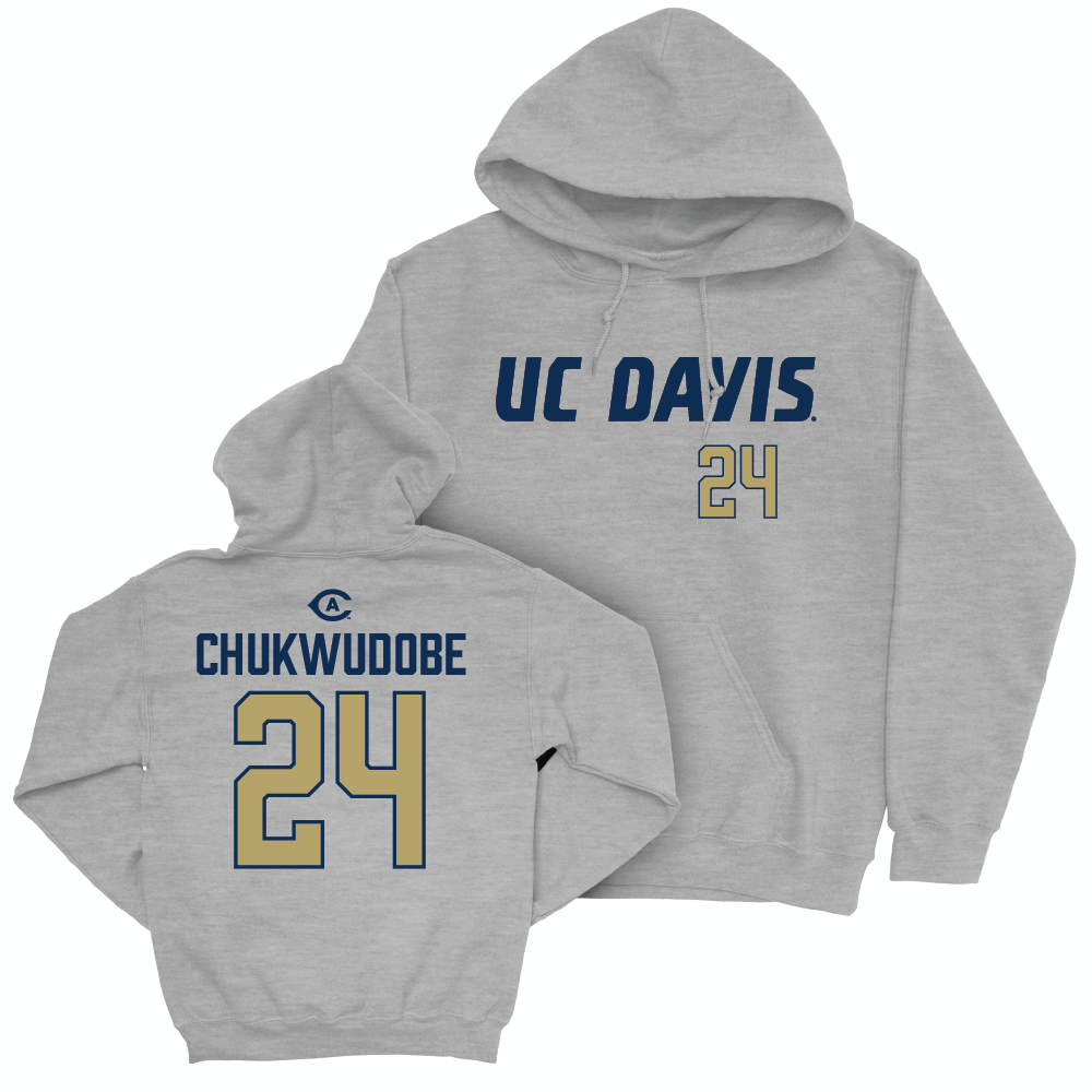 UC Davis Football Sport Grey Aggies Hoodie - Jeremiah Chukwudobe | #24 Small