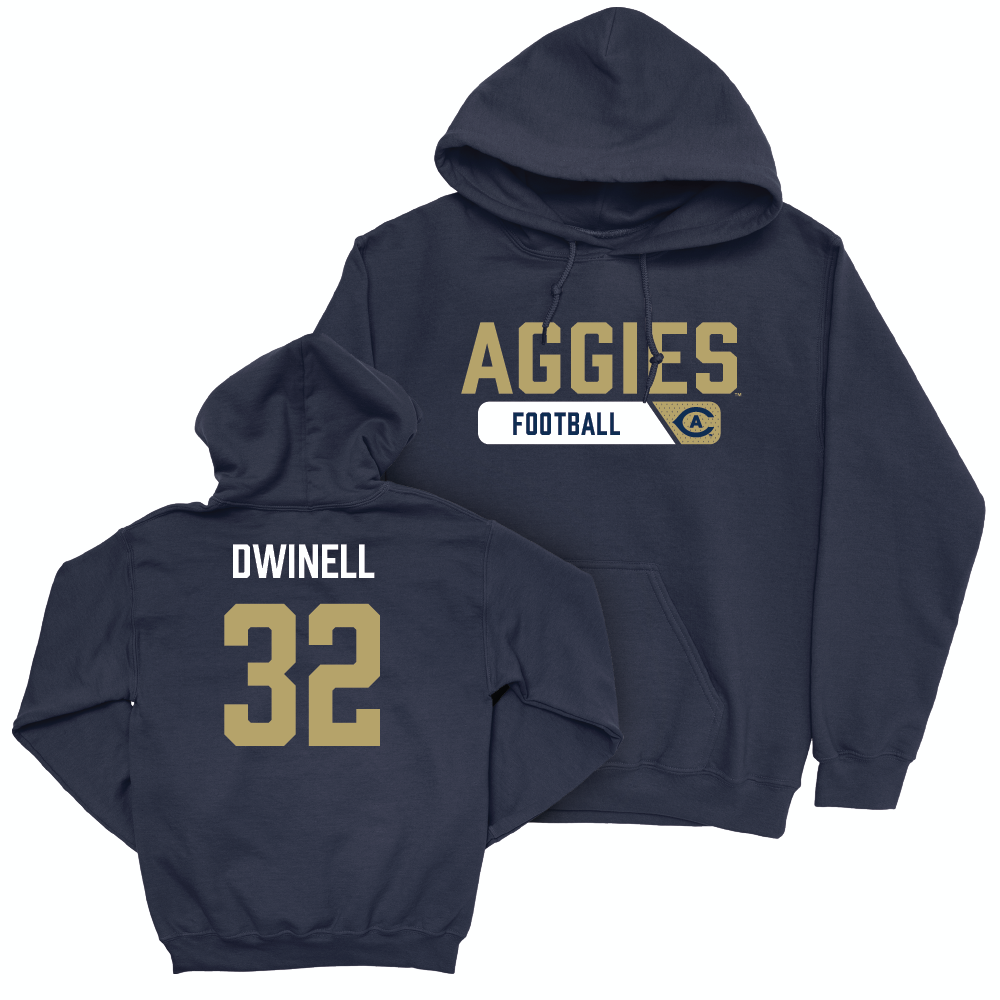 UC Davis Football Navy Staple Hoodie - Justin Dwinell | #32 Small