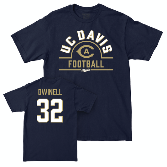 UC Davis Football Navy Arch Tee - Justin Dwinell | #32 Small