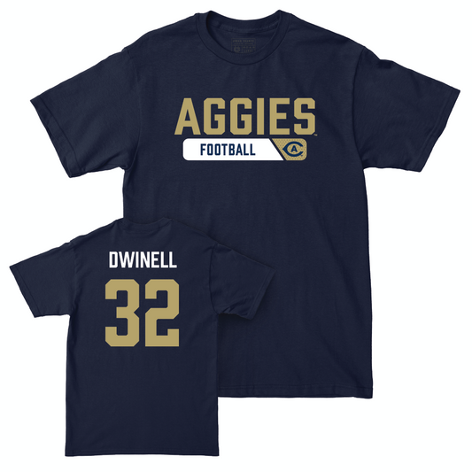 UC Davis Football Navy Staple Tee - Justin Dwinell | #32 Small