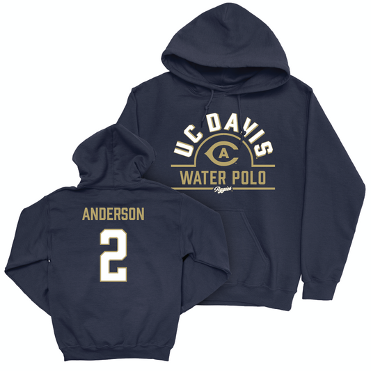 UC Davis Men's Water Polo Navy Arch Hoodie - Logan Anderson | #2 Small