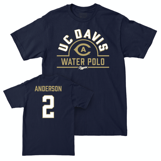 UC Davis Men's Water Polo Navy Arch Tee - Logan Anderson | #2 Small