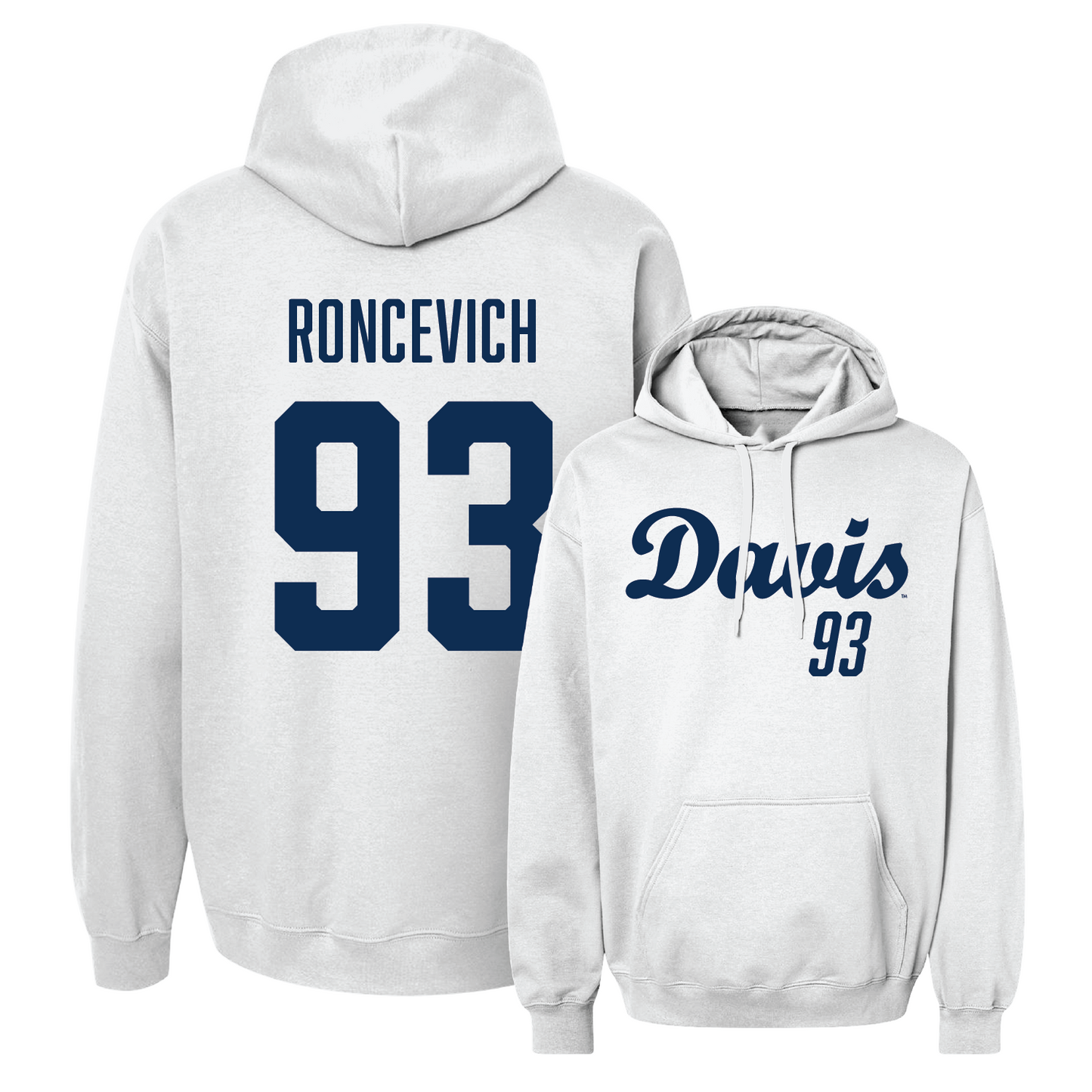 White Football Script Hoodie 3 Youth Small / Luke Roncevich | #93