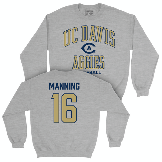 UC Davis Baseball Sport Grey Classic Crew - Max Manning | #16 Small