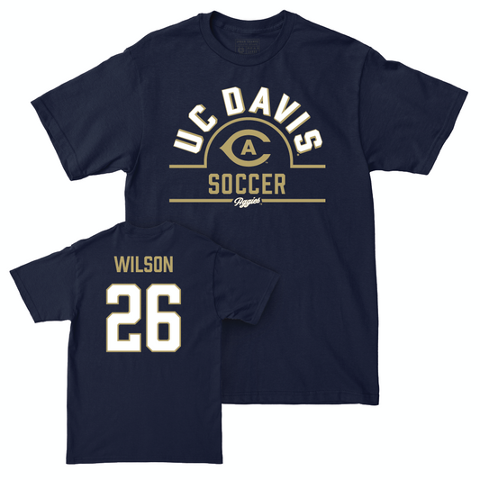 UC Davis Men's Soccer Navy Arch Tee - Mekhai Wilson | #26 Small