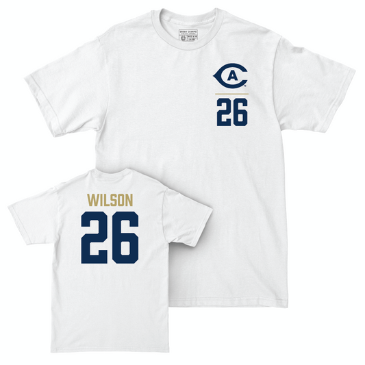 UC Davis Men's Soccer White Logo Comfort Colors Tee - Mekhai Wilson | #26 Small