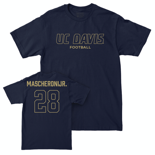 UC Davis Football Navy Club Tee - Robbie Mascheroni Jr. | #28 Small