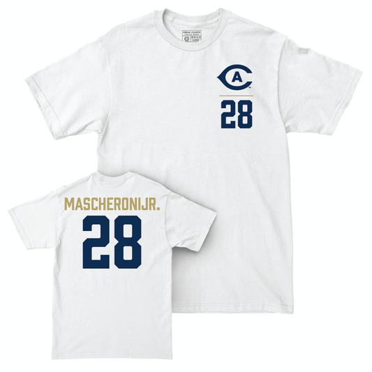 UC Davis Football White Logo Comfort Colors Tee - Robbie Mascheroni Jr. | #28 Small